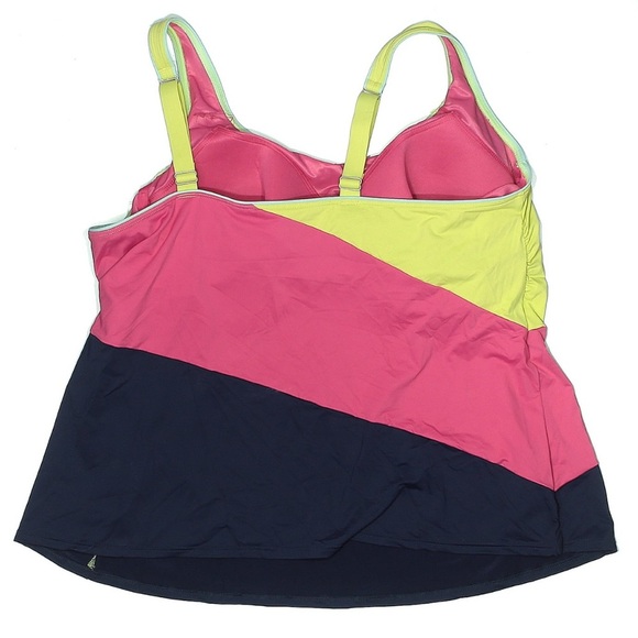 Lands’ End Squareneck Tankini Swim Top Plus Size 24W Underwire Sea Navy Lime - Picture 3 of 7